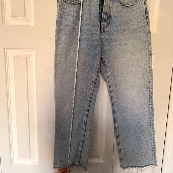ZARA High Rise Straight Leg Jeans Light Wash Raw Hem Rigid Vintage Denim - Picture 5 of 6